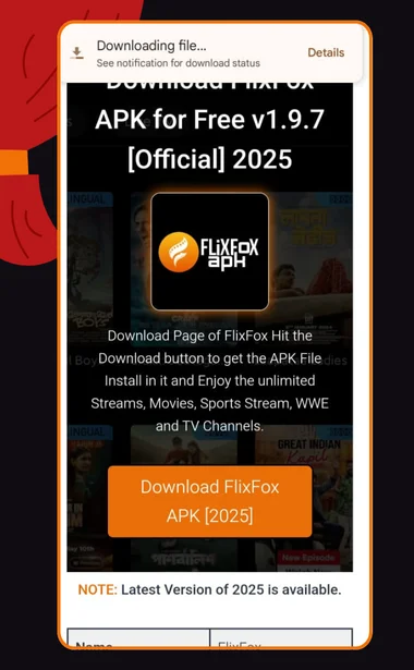 Download FlixFox APK Page